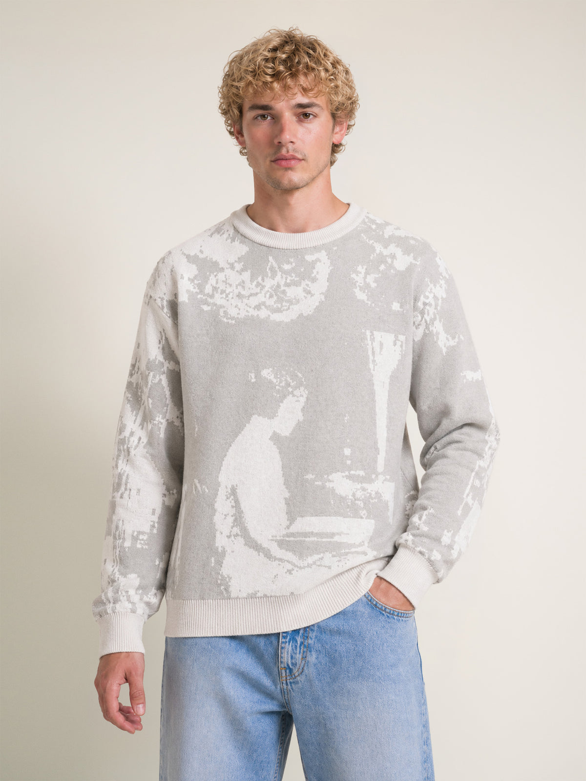 The Sketch January knitted jumper on male model - front