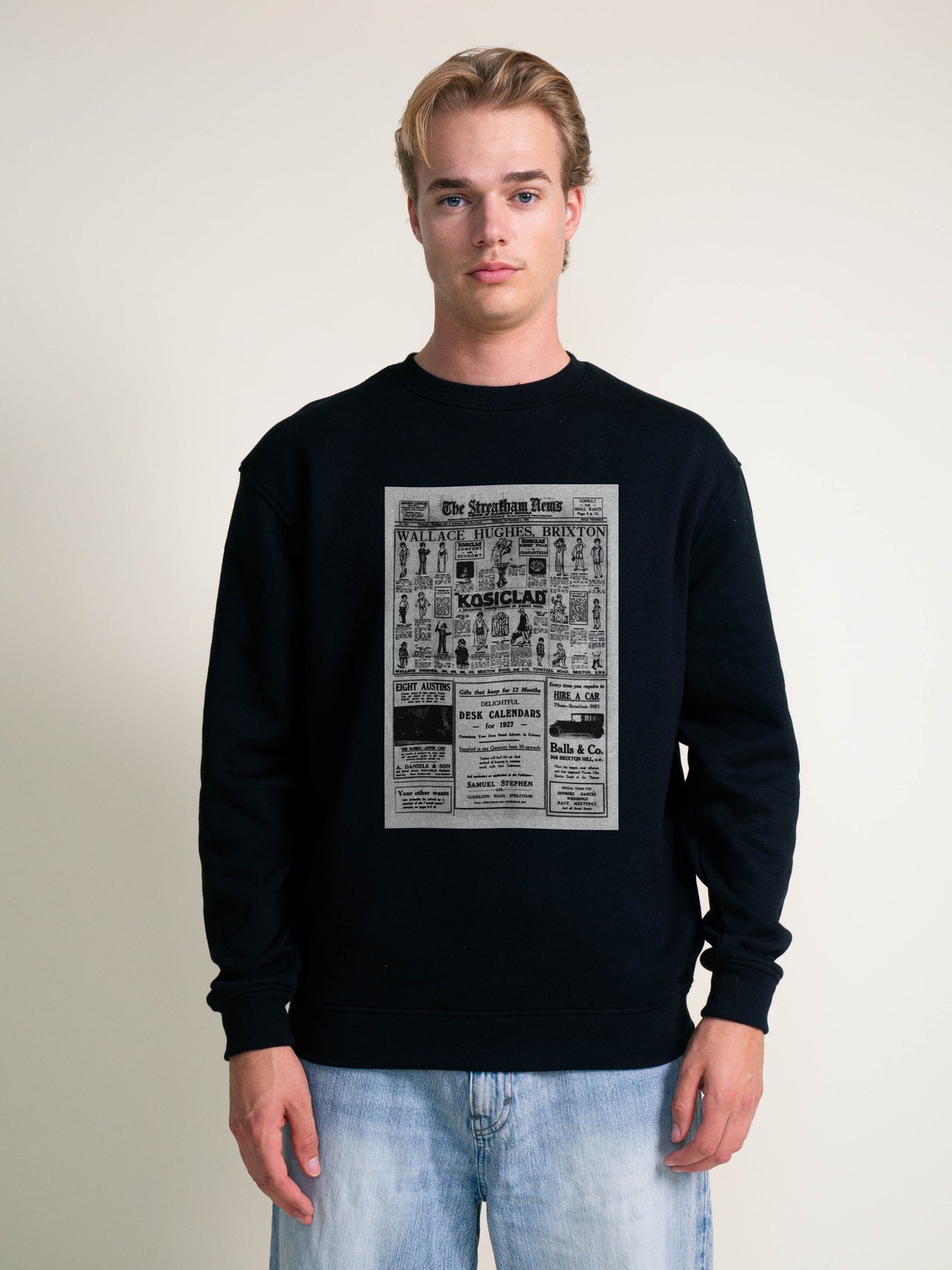 Choojiie Vintage Newspaper Sweatshirt (Black)